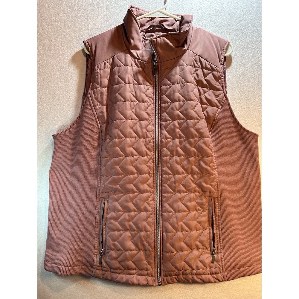 CJ Banks Women's Plus 2X Pink Mid-Length Full-Zip Quilted Vest w/ Pockets